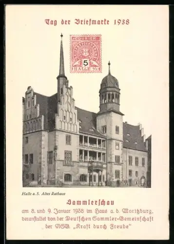 AK Halle a. Saale, Tag der Briefmarke 1938, altes Rathaus