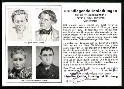 AK Werbung für eine Ausstellung über Psycho-Physiognomik von Carl Huters