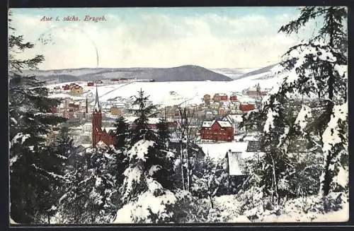 Künstler-AK Aue / Erzgeb., Panorama im Winter