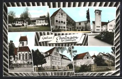 AK Ehningen, Stradtmauer mit Häusern, Kirche, Gebäudeansichten