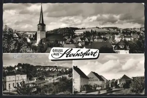 AK Steinsfurt, Bahnhof, Ortspartie, Totalansicht mit Kirche