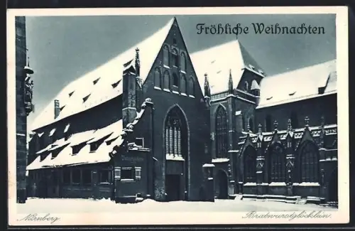 AK Nürnberg, Bratwurstglöcklein im Winter, Weihnachtsgruss