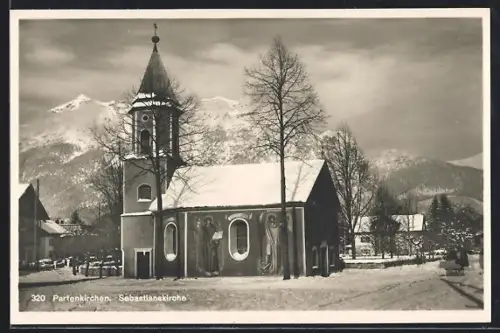 AK Partenkirchen, Sebastianskirche mit Umgebung, Winteransicht