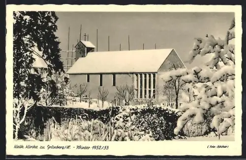 AK Grünberg /H., Kath. Kirche im Winter 1952/53