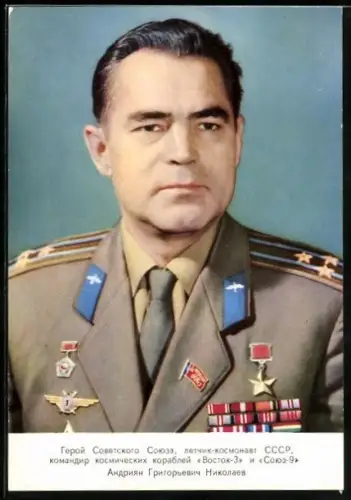 AK Kosmonaut A. G. Nikolajew, Kommandant der Raumkapseln Wostok-3 und Wostok-9, Raumfahrt