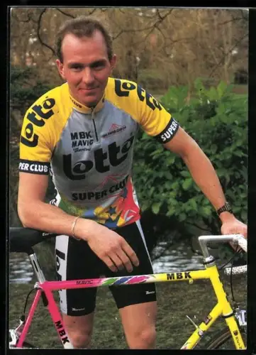 AK Radsportler Johan Museeuw mit seinem Rennrad