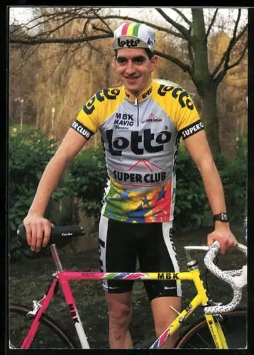 AK Radsportler Peter de Clercq mit seinem Rennrad