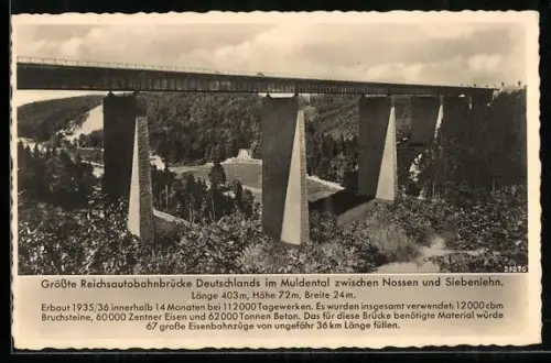 AK Grösste Reichsautobahnbrücke Deutschlands im Muldental zwischen Nossen und Siebenlehn