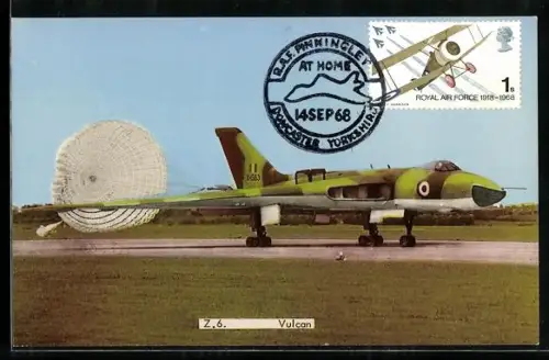 AK Britischer Bomber Z.6 Vulcan nach Landung mit Bremsschirm