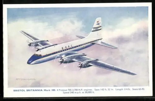 AK Passagierflugzeug Bristol Britannia Mark 100 der B.O.A.C. im Fluge