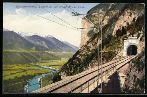 AK Mittenwaldbahn, Tunnel an der Wand Nr. 1