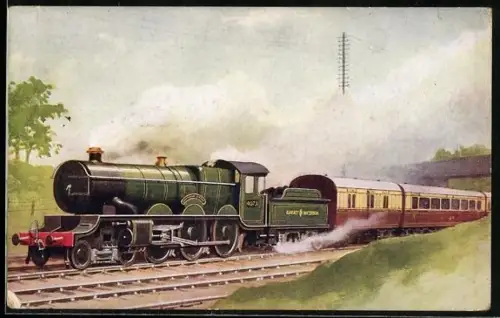 AK Caerphilly Castle, Great Western, englische Eisenbahn mit Lokomotive Nr. 4073