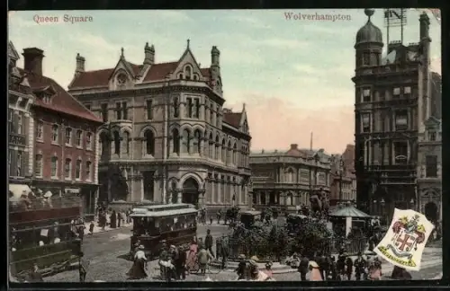 AK Wolverhampton, Queen Square with trams