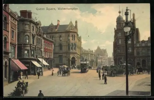 AK Wolverhampton, Queen Square with tram