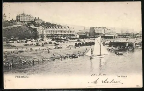 AK Folkestone, The Beach, Panorama