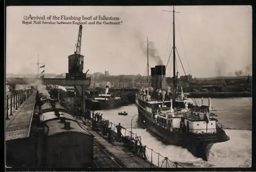 AK Folkestone, Arrival of the Flushing boat, Royal Mail Service between England and the Continent