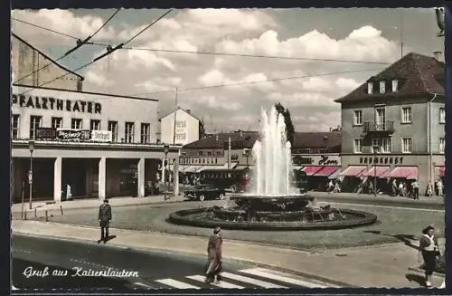 AK Kaiserslautern, Pfalztheater, Brunnen, Geschäftshäuser