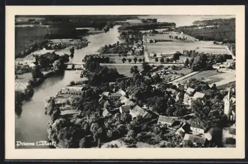 AK Prieros /Mark, Luftaufnahme, Flusslandschaft, Ortsansicht