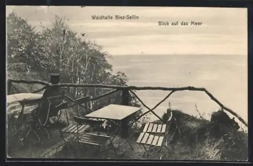 AK Sellin, Waldhalle Binz-Sellin, Blick auf das Meer