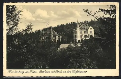 AK Blankenburg am Harz, Postheim mit Partie an der Teufelsmauer