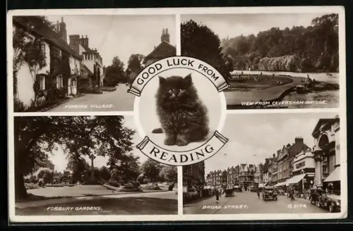 AK Reading, Sonning Village, view from Caversham bridge, Broad street und a kitten
