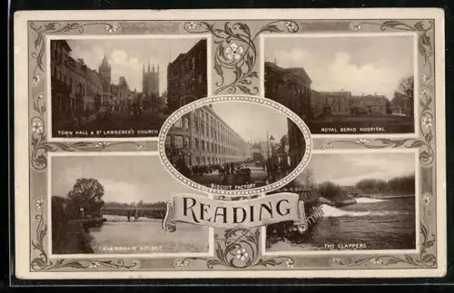 AK Reading, Town Hall and St. Lawrence`s Church, Caversham Bridge, Royal Berks Hospital