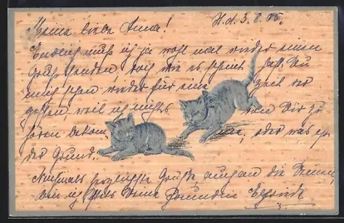 AK Zwei junge Katzen beim Spiel