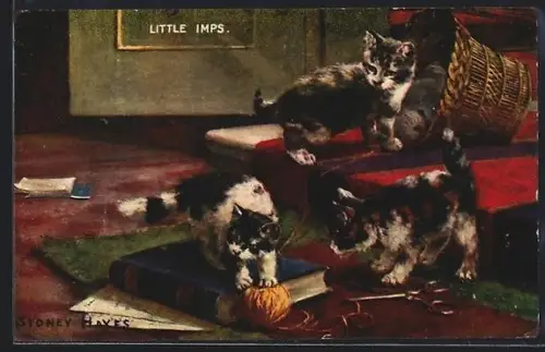AK Little Imps, Katzen mit Wollknäuel