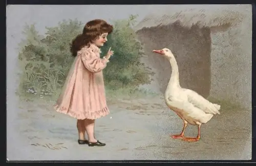 AK Kleines Mädchen spricht, Gans hört zu