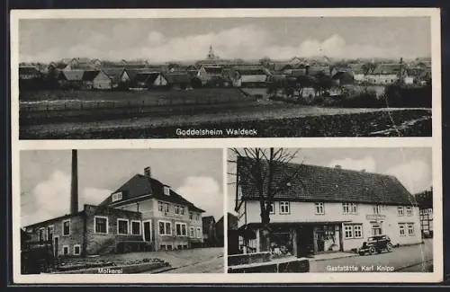 AK Goddelsheim i. W., Waldeck, Gaststätte Karl Knipp, Molkerei, Teilansicht