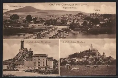 AK Gensungen /Cassel, Schloss-Ruine Altenburg, Schloss-Ruine Felsburg, Molkerei