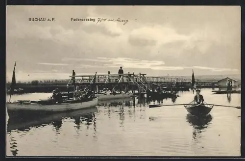 AK Buchau a. F., Federseesteg mit Ruderbooten
