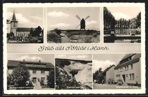 AK Söhlde i. Hann., Kirche, Mühle, Steinbruch, Sparkasse und Post
