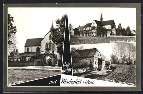 AK Marienfeld i. Westf., Abtei-Kirche, Rückseite der Kirche, Partie a. d. Wassermühle