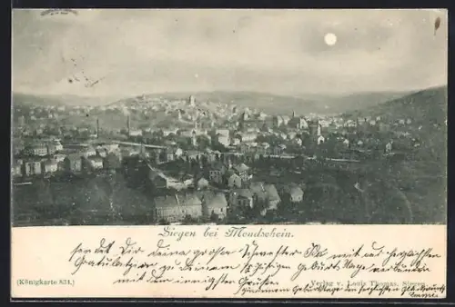 AK Siegen, Stadtansicht bei Mondschein