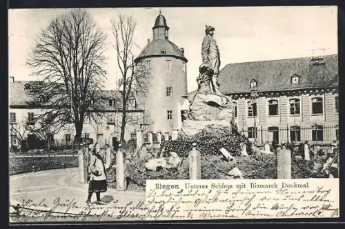 AK Siegen, Unteres Schloss, Bismarck Denkmal