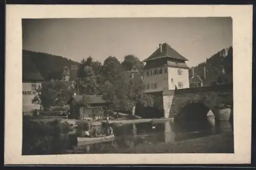AK Hirsau, Brücke mit Flusspartie 1921