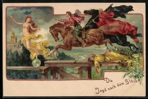 Lithographie der Tod jagd einen Jäger nach dem Glück