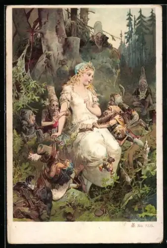 AK Schneewittchen umgeben von den sieben Zwergen