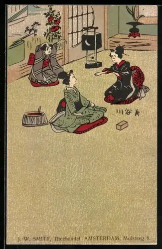 AK Drei Japanerinnen im Kimono beim Tee