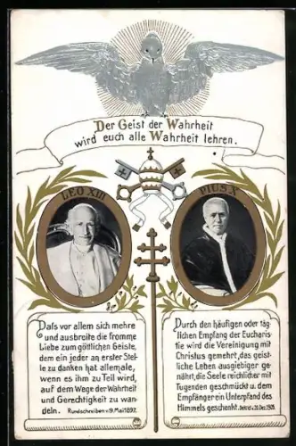 Präge-AK Papst Pius X. und Papst Leo XIII.