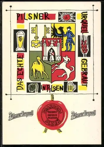 Künstler-AK Plzen, Stadtwappen, Brauerei-Werbung