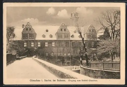 AK Glauchau i. Sachs., Eingang zum Schloss Glauchau, Winteransicht