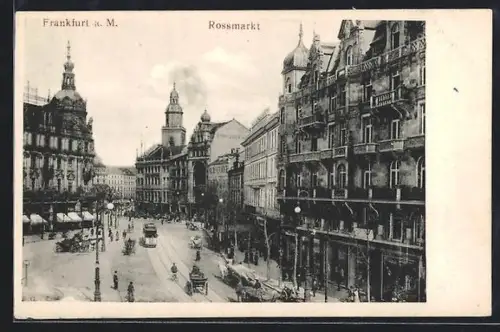 AK Frankfurt a. M., Rossmarkt mit Strassenbahn aus der Vogelschau