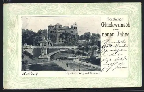 AK Hamburg-St.Pauli, Helgoländer Weg und Seewarte, Neujahrsgruss