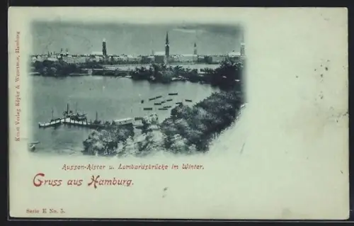 AK Hamburg-Neustadt, Aussen-Alster u. Lombardsbrücke im Winter