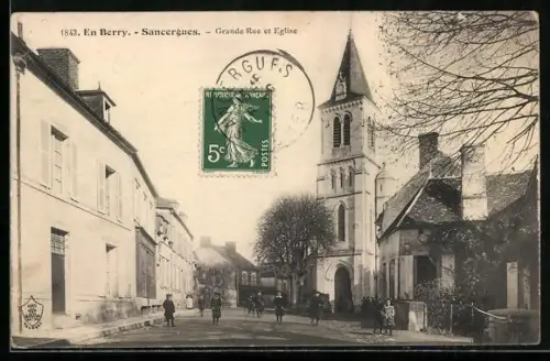 AK Sancergues, Grande Rue et Église