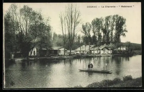 AK Cognac /La Charente, Robinson avec vue sur la rivière et embarcation