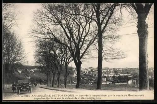 AK Angoulême, Arrivée par la route de Montmoreau avec superbes rochers sur le coteau de « Ma Campagne »