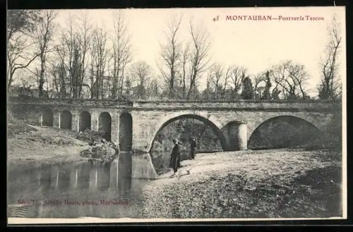 AK Montauban, Pont sur le Tescou et promeneur sur la berge